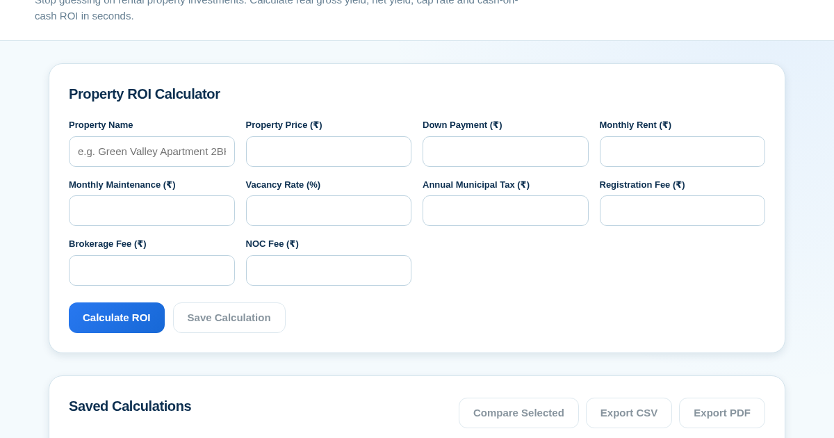 RentYield ROI Tracker